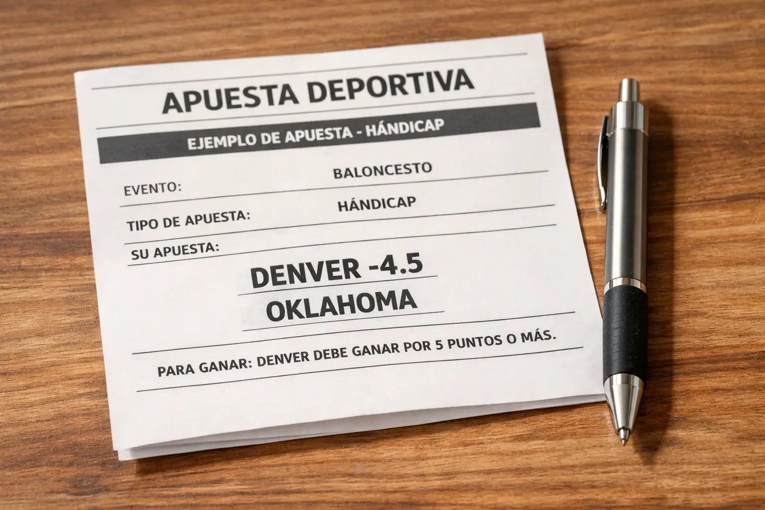 Boleto de apuesta de baloncesto con ejemplo de hándicap