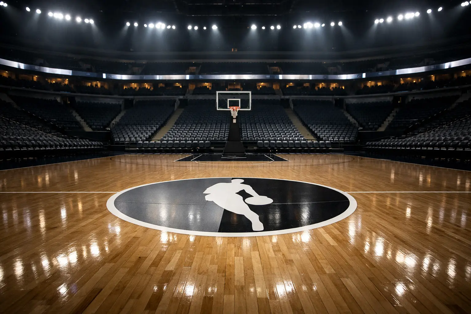 Cancha de baloncesto profesional con iluminación espectacular