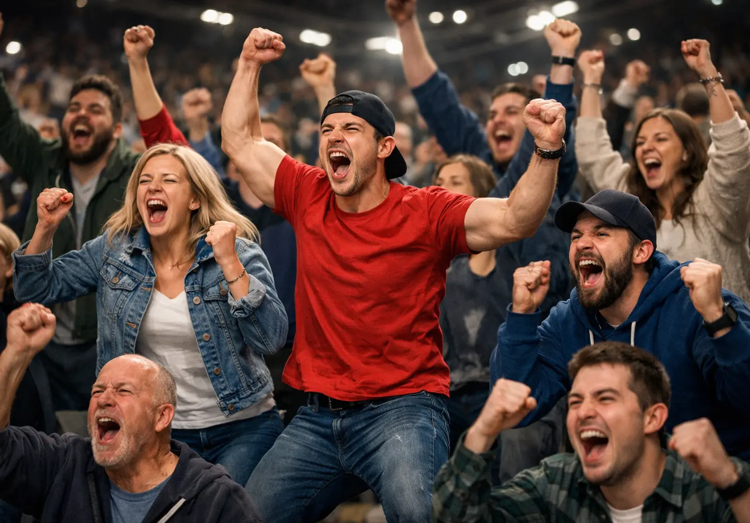 Celebración de aficionados de baloncesto tras jugada emocionante