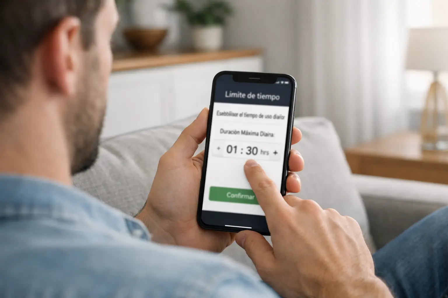 Persona estableciendo límites de tiempo para apuestas deportivas